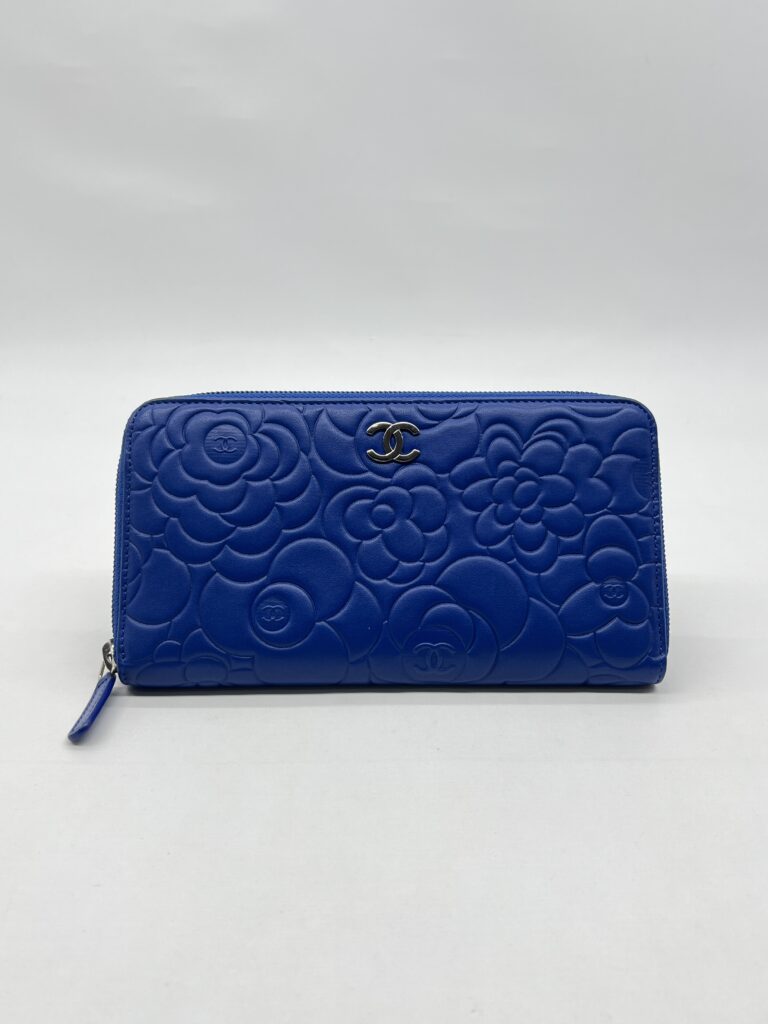 Chanel Long Zippy Camelia Lambskin Blue SHW