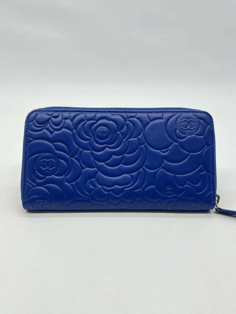 Chanel Long Zippy Camelia Lambskin Blue SHW