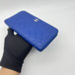 Chanel Long Zippy Camelia Lambskin Blue SHW