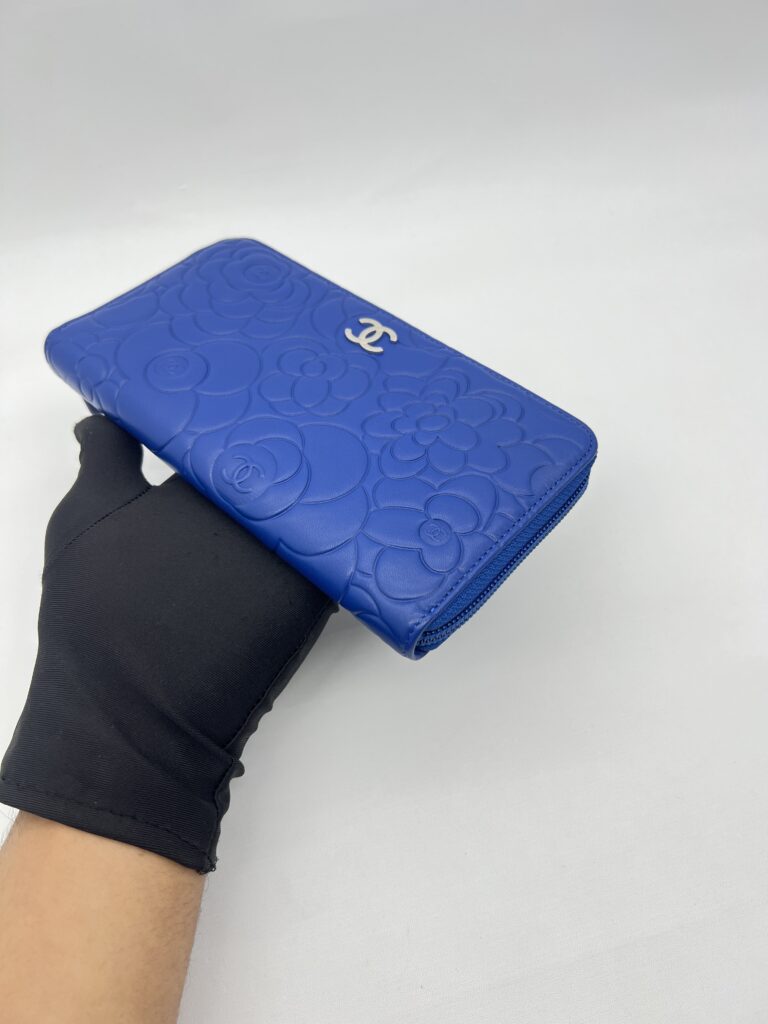 Chanel Long Zippy Camelia Lambskin Blue SHW