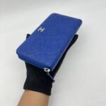 Chanel Long Zippy Camelia Lambskin Blue SHW