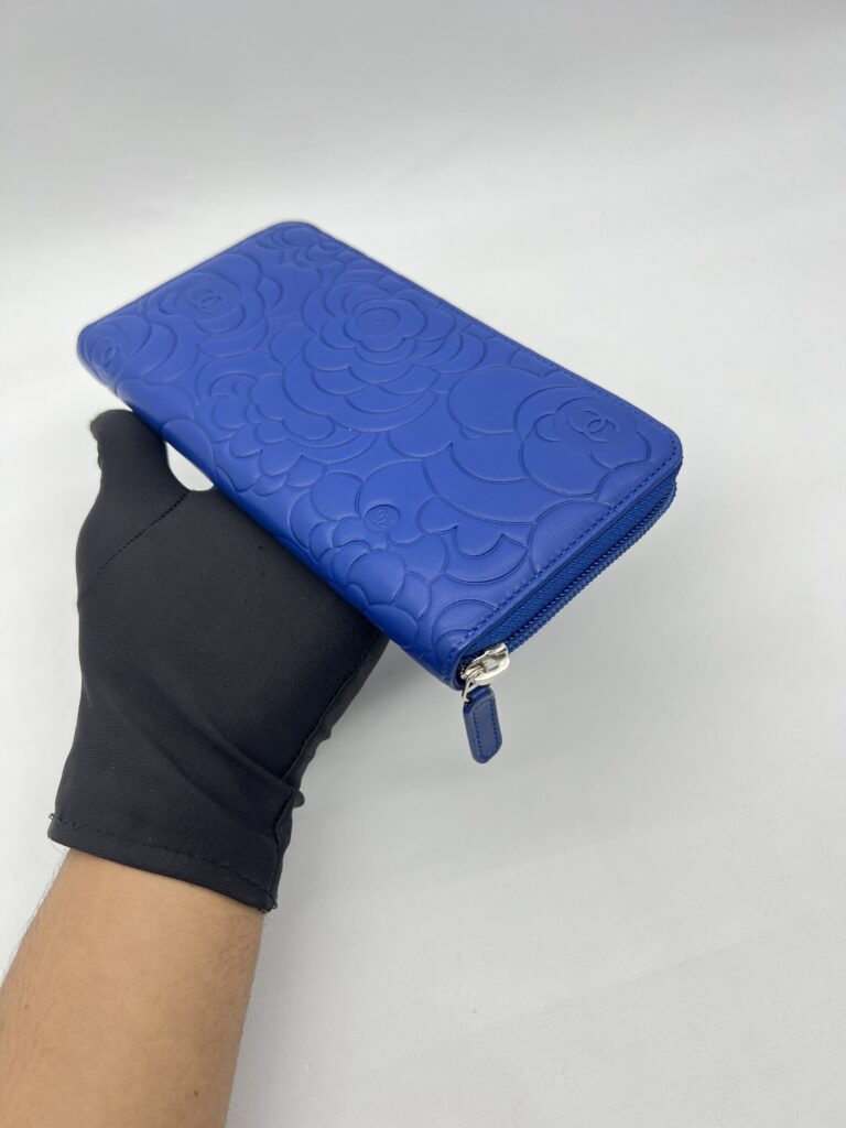 Chanel Long Zippy Camelia Lambskin Blue SHW