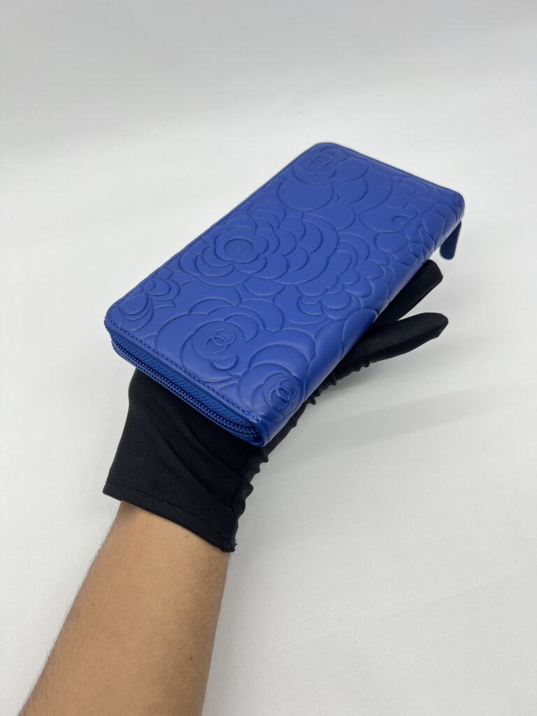 Chanel Long Zippy Camelia Lambskin Blue SHW