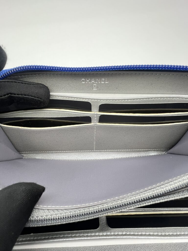 Chanel Long Zippy Camelia Lambskin Blue SHW