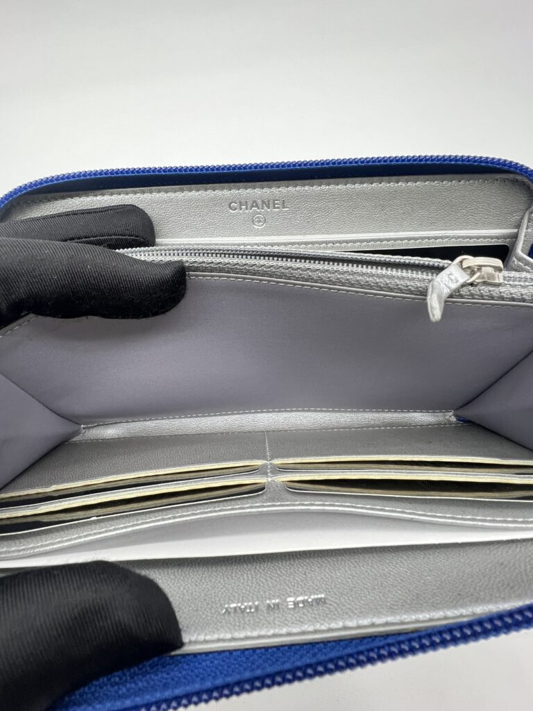 Chanel Long Zippy Camelia Lambskin Blue SHW