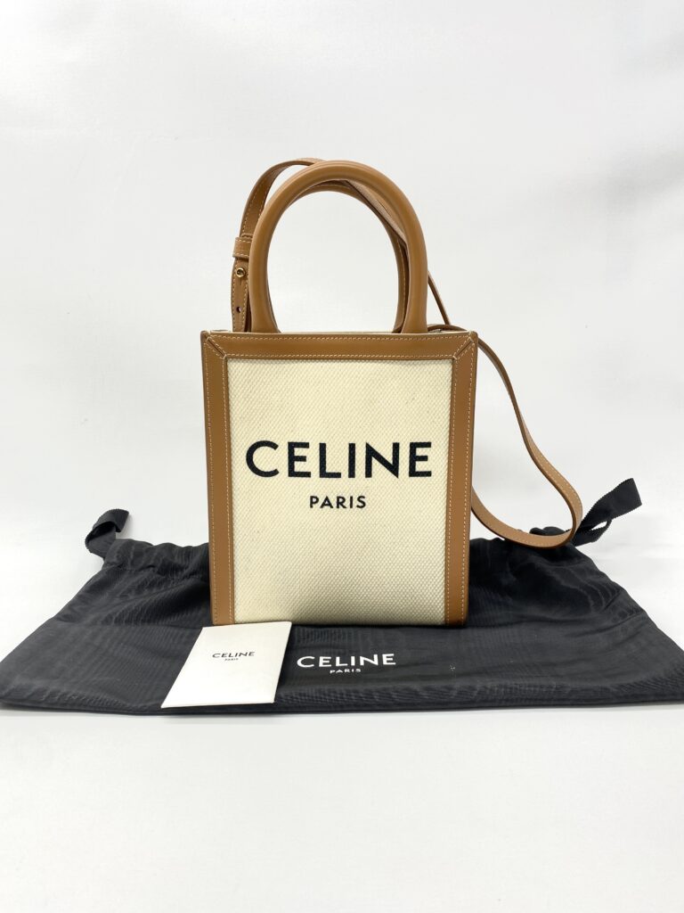 Celine Mini Cabas Canvas White And Tan