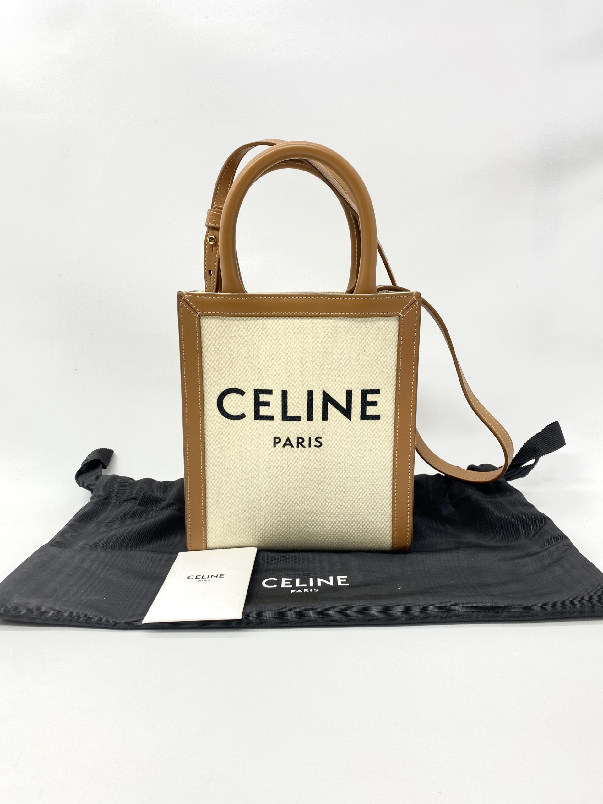 Celine Mini Cabas Canvas White And Tan