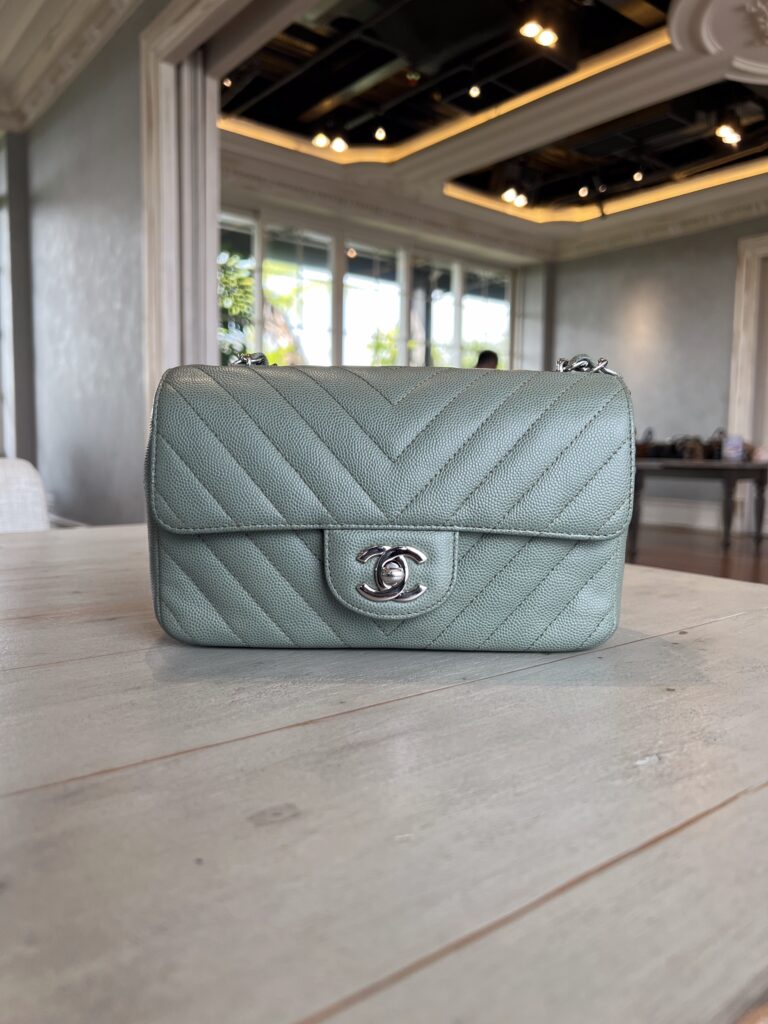 Chanel Mini Rectangel Chevron Green SHW