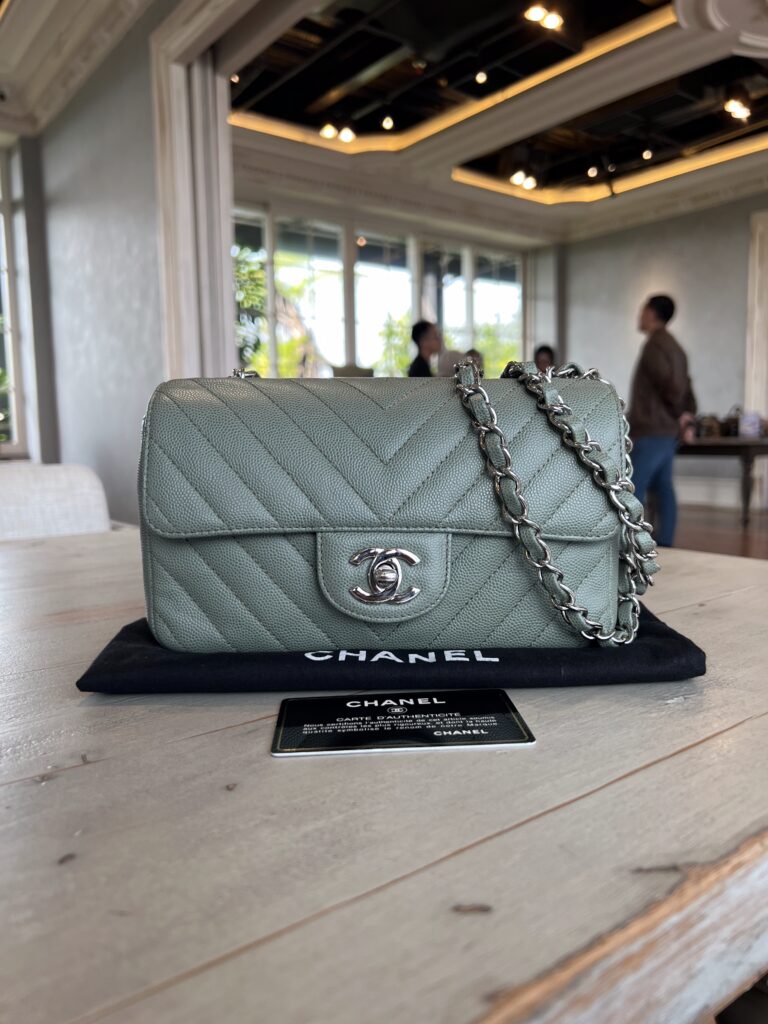 Chanel Mini Rectangel Chevron Green SHW
