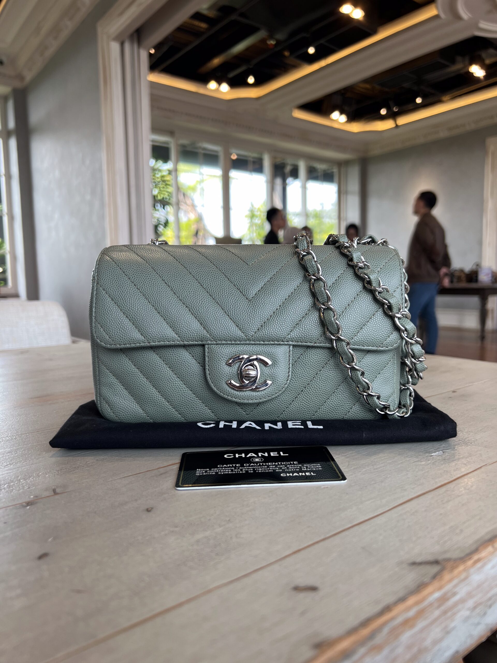 Chanel Mini Rectangel Chevron Green SHW