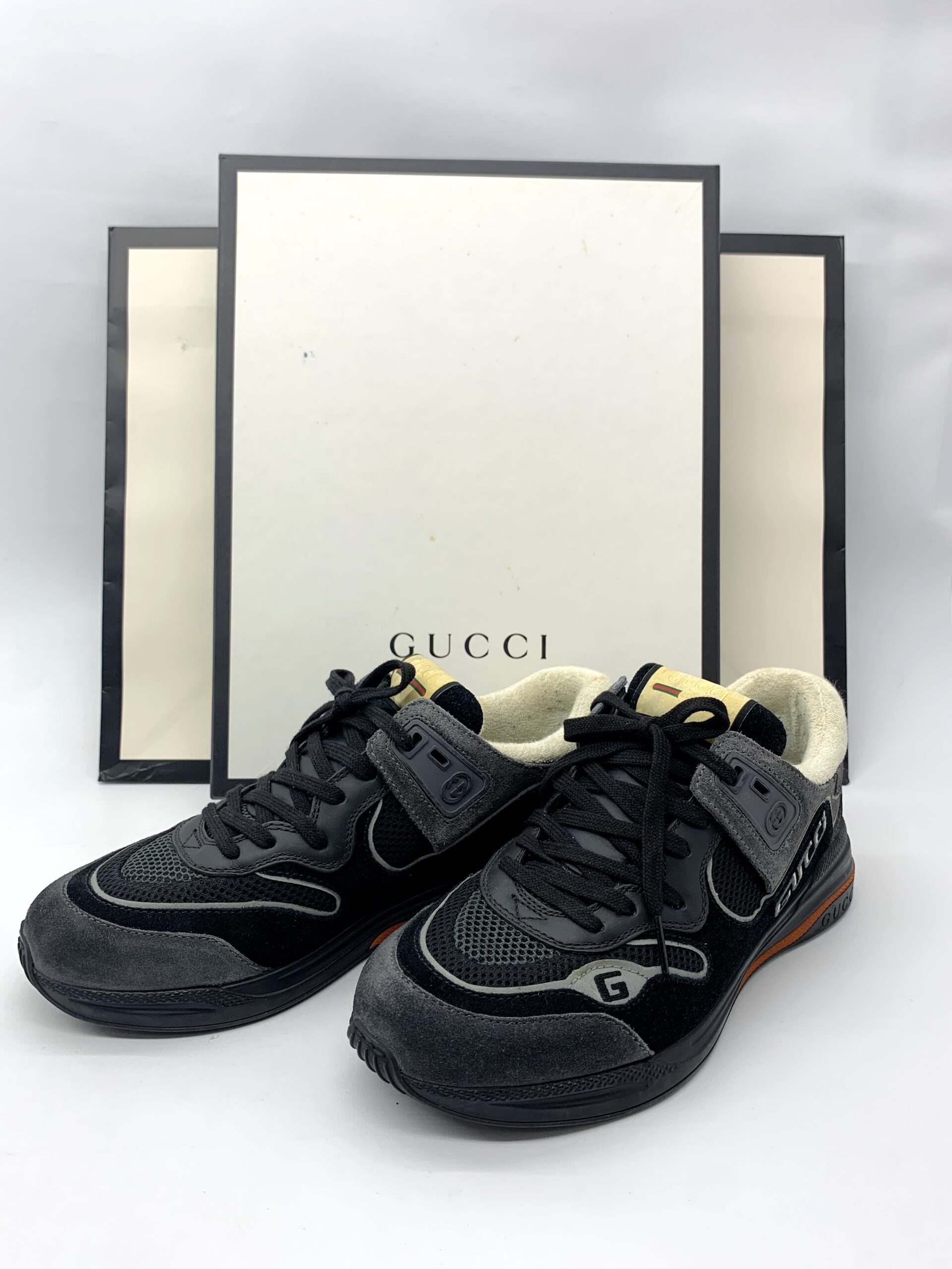 Gucci Ultrapace Sneakers Suede Mesh Black Ivory