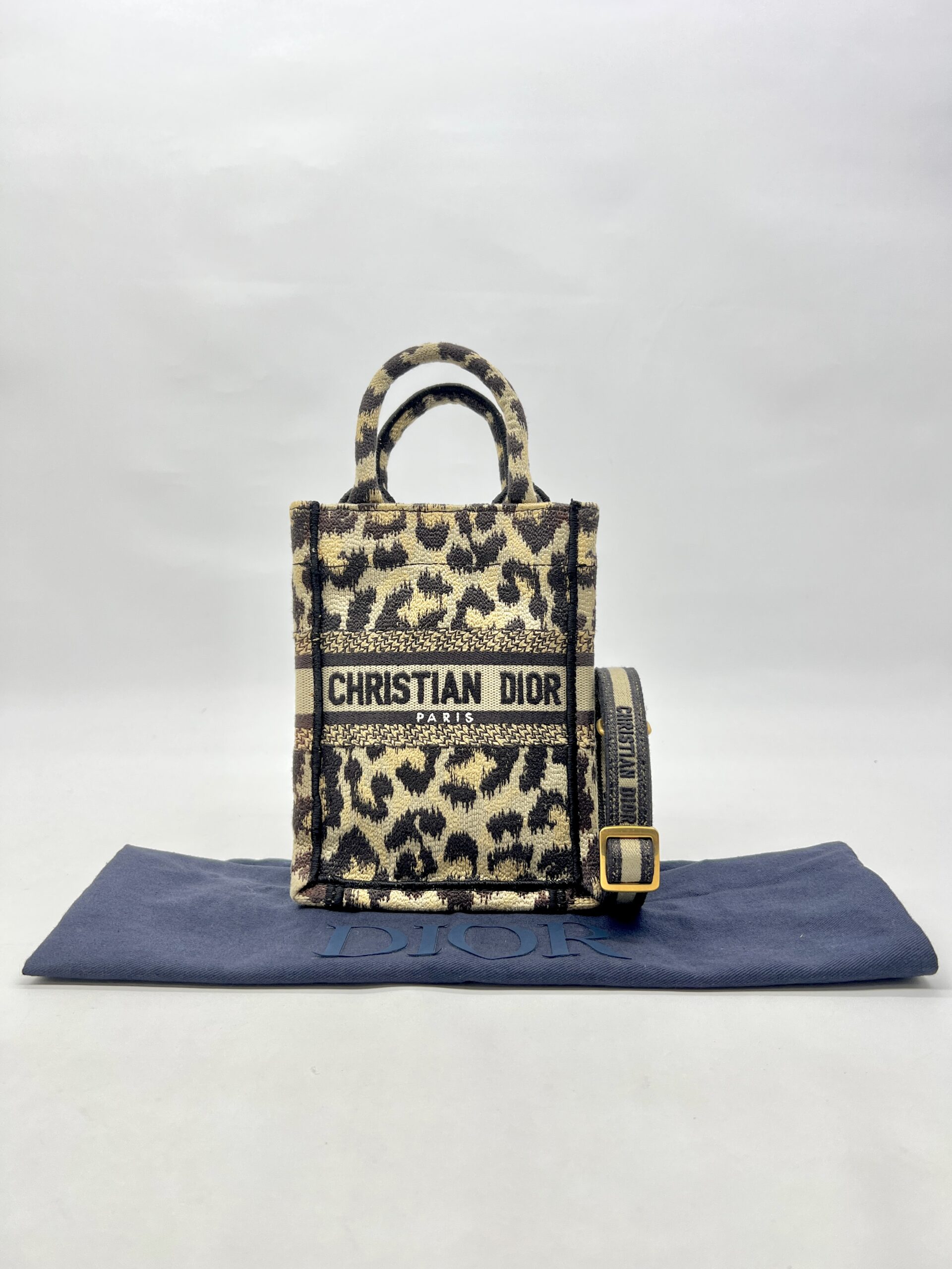 Dior Vertical Book Tote Canvas Leopard Black Beige GHW