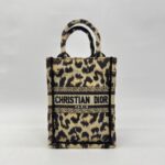 Dior Vertical Book Tote Canvas Leopard Black Beige GHW