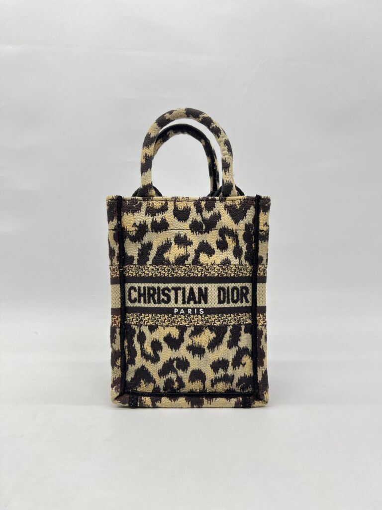 Dior Vertical Book Tote Canvas Leopard Black Beige GHW