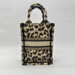 Dior Vertical Book Tote Canvas Leopard Black Beige GHW