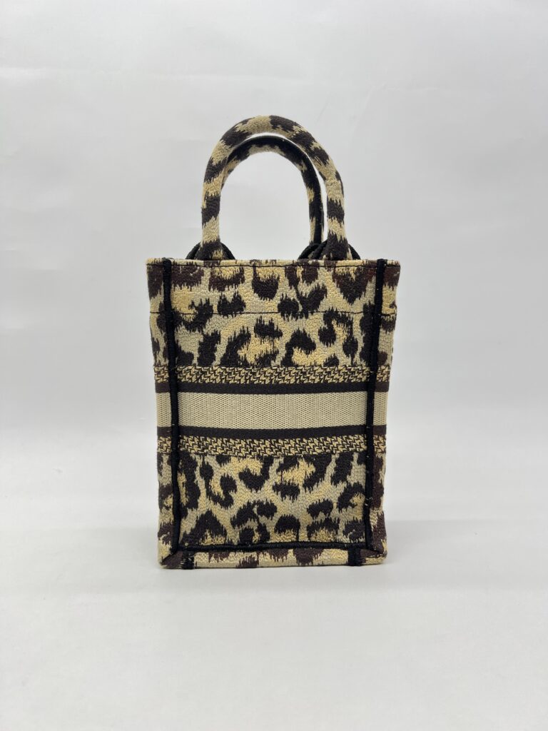 Dior Vertical Book Tote Canvas Leopard Black Beige GHW