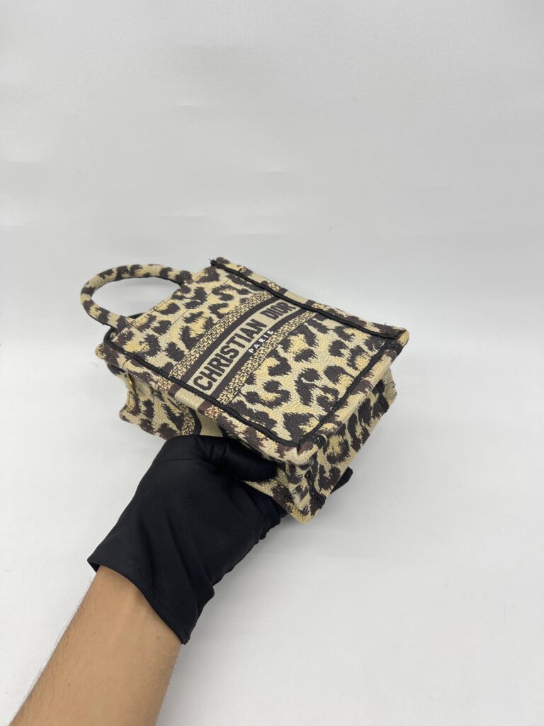 Dior Vertical Book Tote Canvas Leopard Black Beige GHW