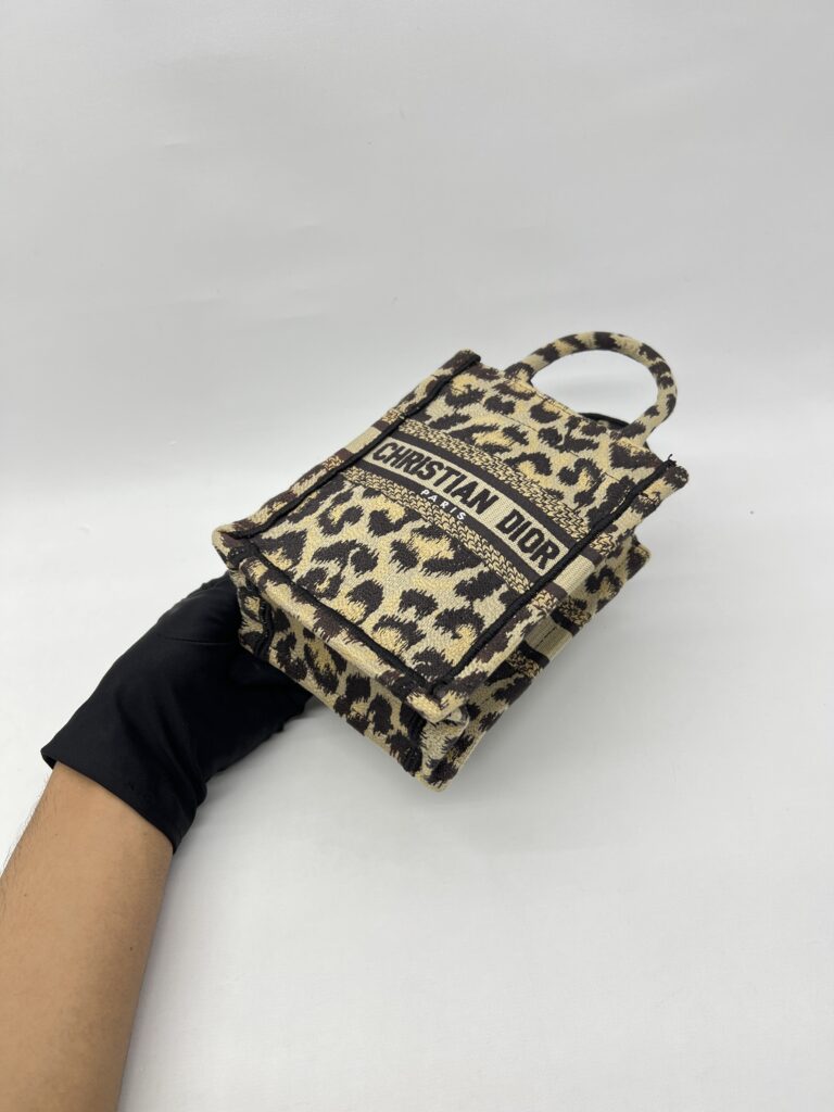 Dior Vertical Book Tote Canvas Leopard Black Beige GHW