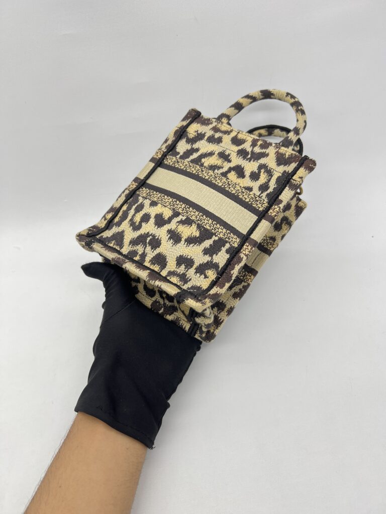Dior Vertical Book Tote Canvas Leopard Black Beige GHW