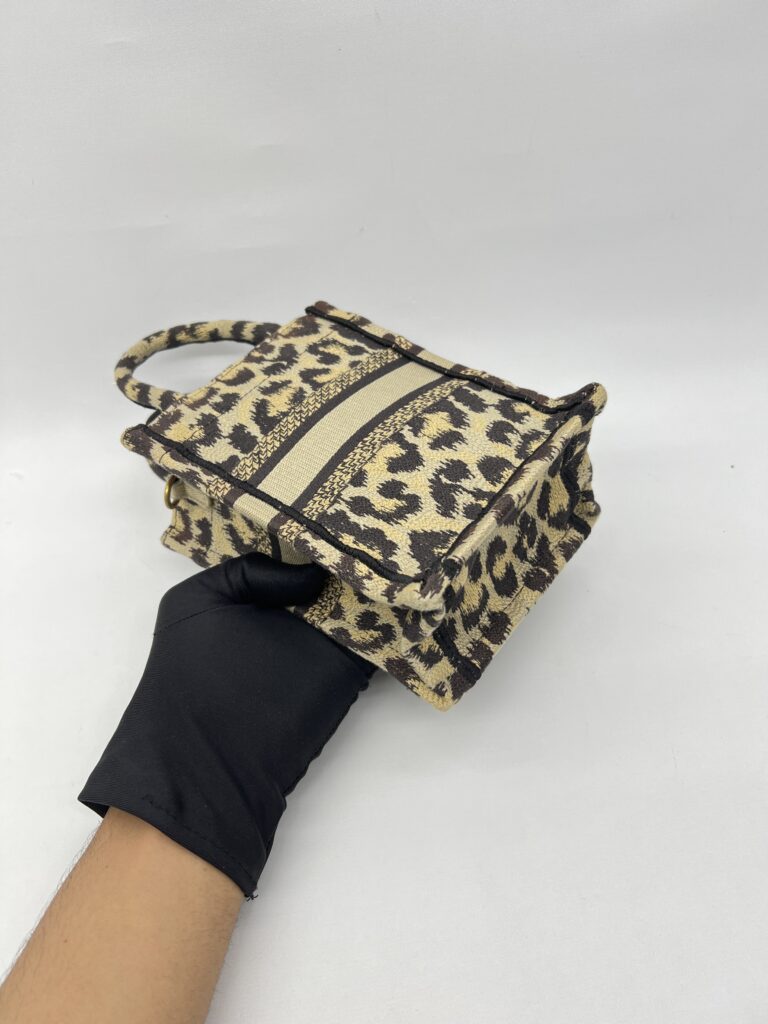 Dior Vertical Book Tote Canvas Leopard Black Beige GHW