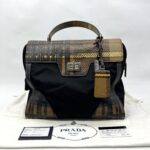 Prada Plaid Satchel Nylon Black