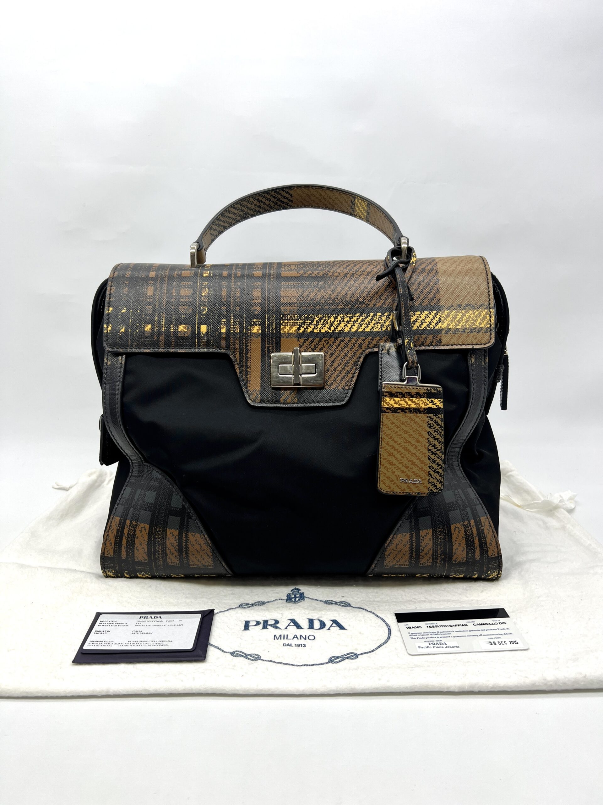 Prada Plaid Satchel Nylon Black