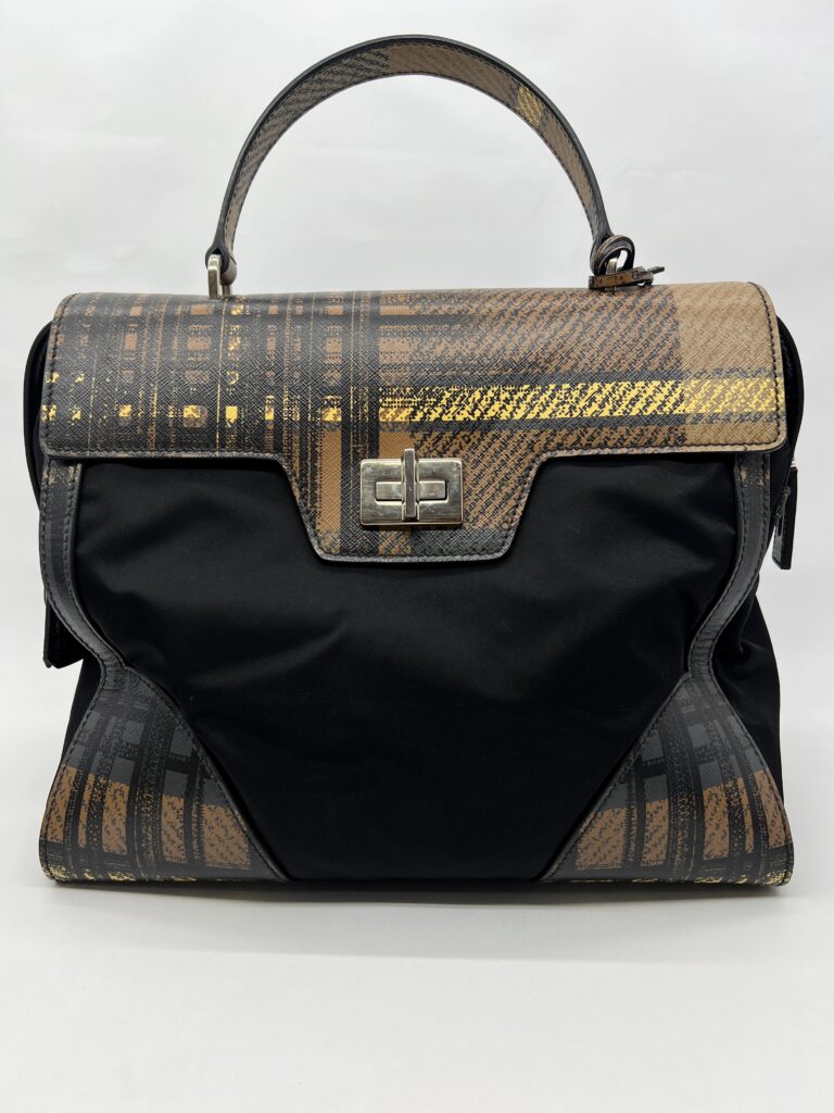 Prada Plaid Satchel Nylon Black