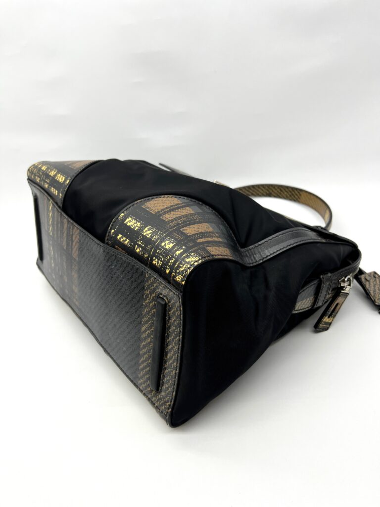 Prada Plaid Satchel Nylon Black