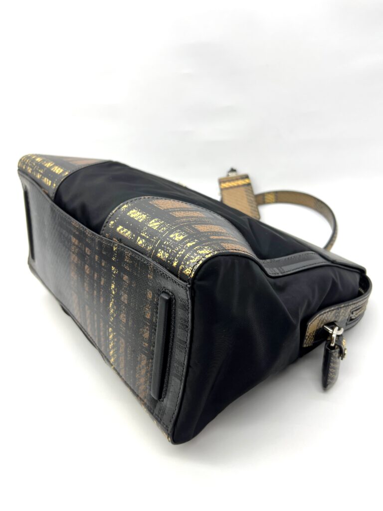 Prada Plaid Satchel Nylon Black