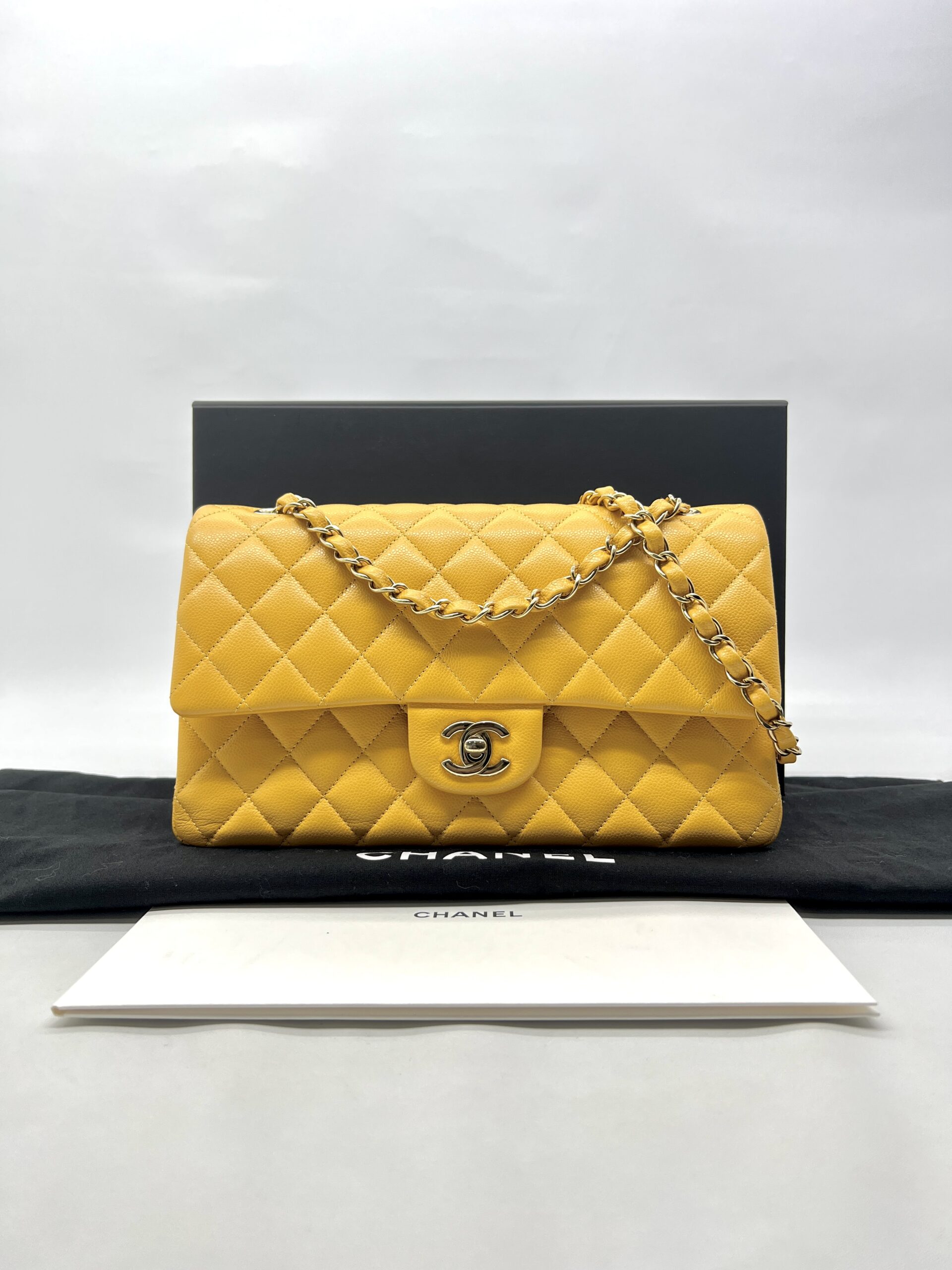 Chanel Medium Classic D.Flap Caviar Yellow GHW