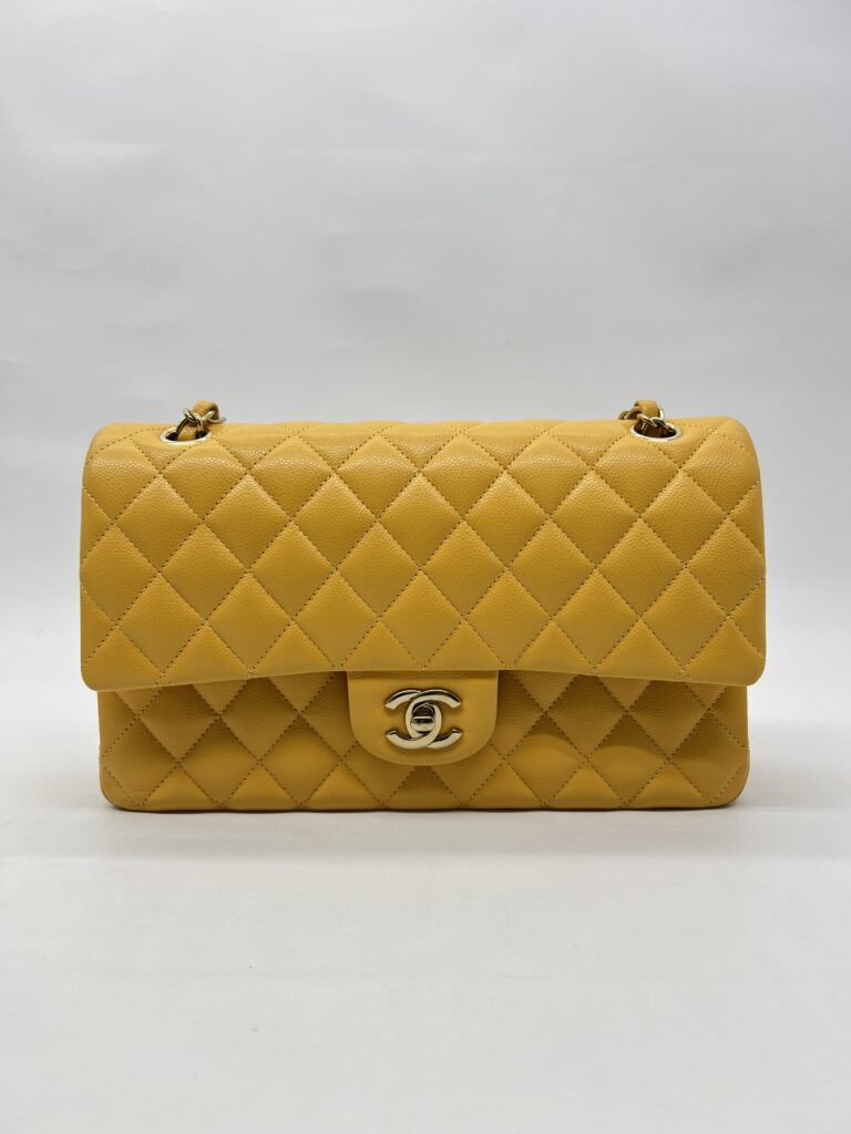 Chanel Medium Classic D.Flap Caviar Yellow GHW