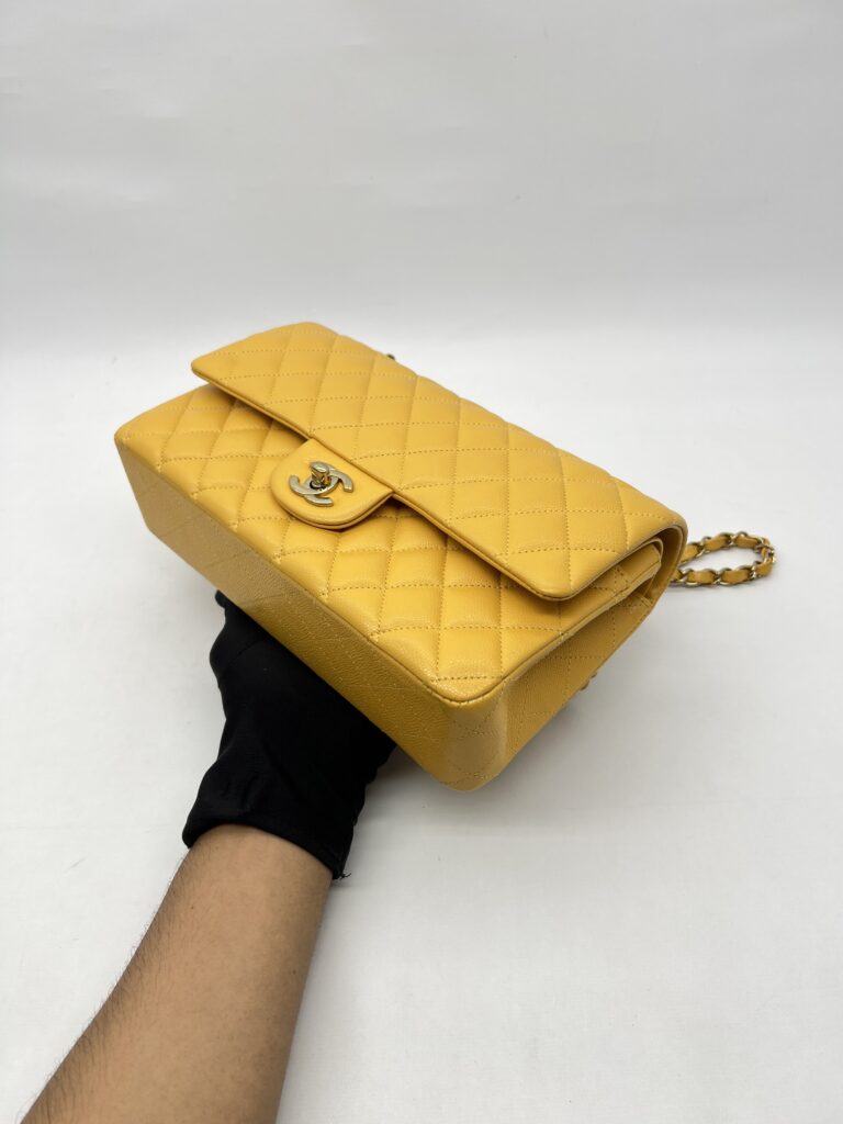 Chanel Medium Classic D.Flap Caviar Yellow GHW