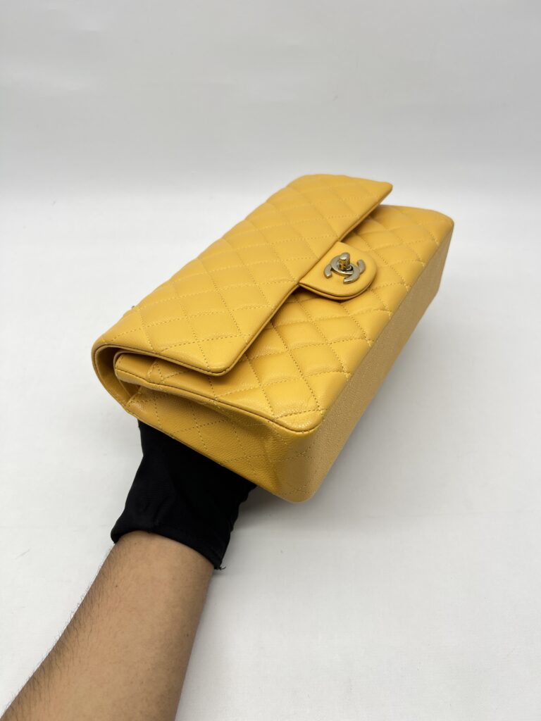 Chanel Medium Classic D.Flap Caviar Yellow GHW
