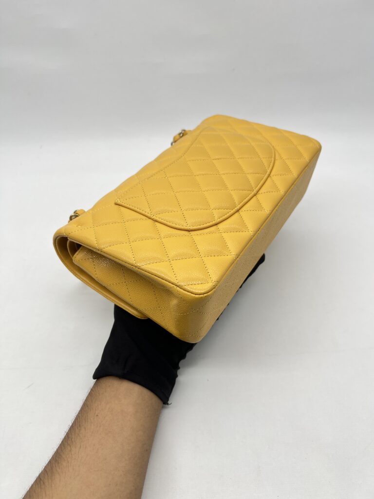 Chanel Medium Classic D.Flap Caviar Yellow GHW