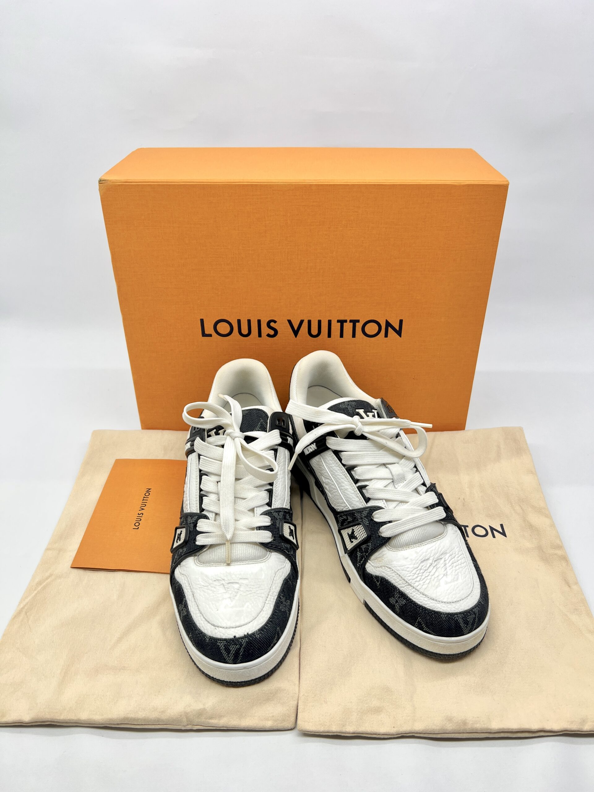 Louis Vuitton Trainer Sneakers Black White Denim