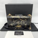 Chanel Boy 25 Crocodile Embossed Black Graffiti Gold GHW