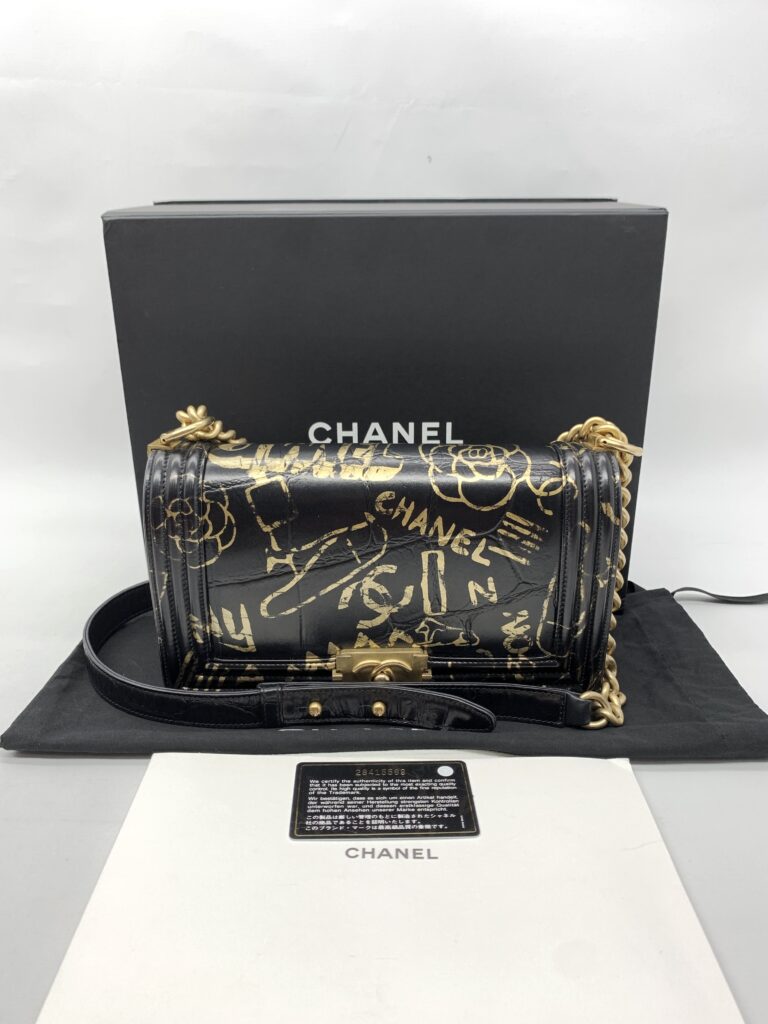 Chanel Boy 25 Crocodile Embossed Black Graffiti Gold GHW