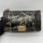 Chanel Boy 25 Crocodile Embossed Black Graffiti Gold GHW