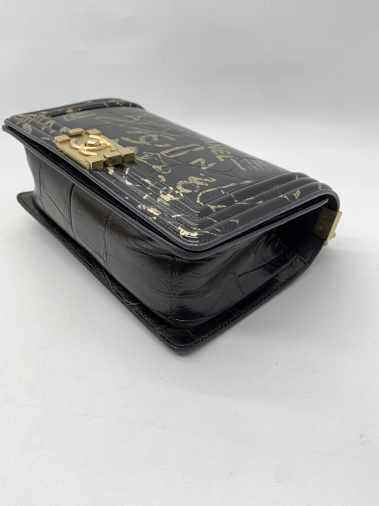 Chanel Boy 25 Crocodile Embossed Black Graffiti Gold GHW