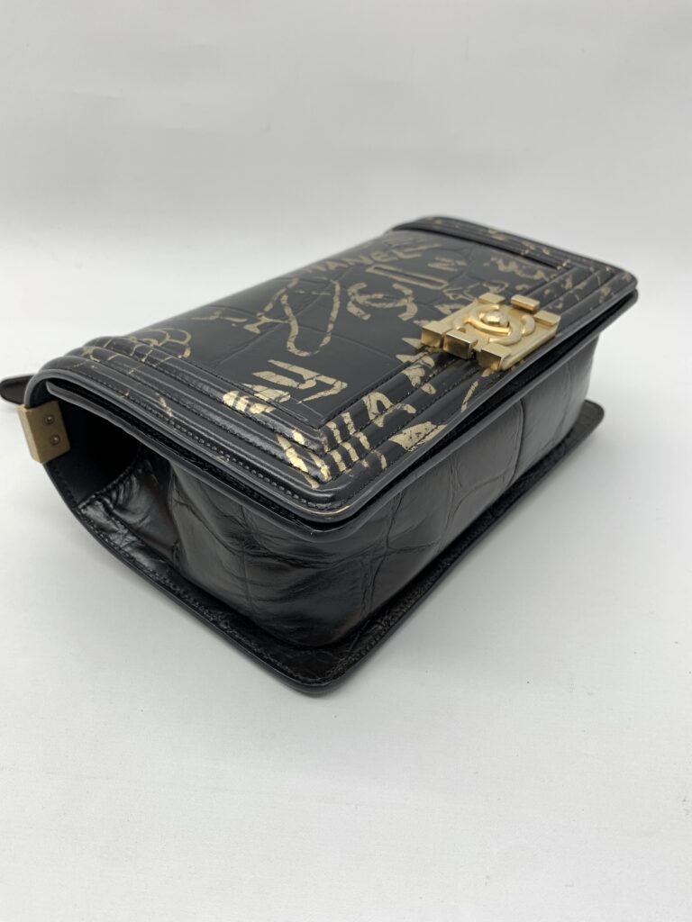 Chanel Boy 25 Crocodile Embossed Black Graffiti Gold GHW