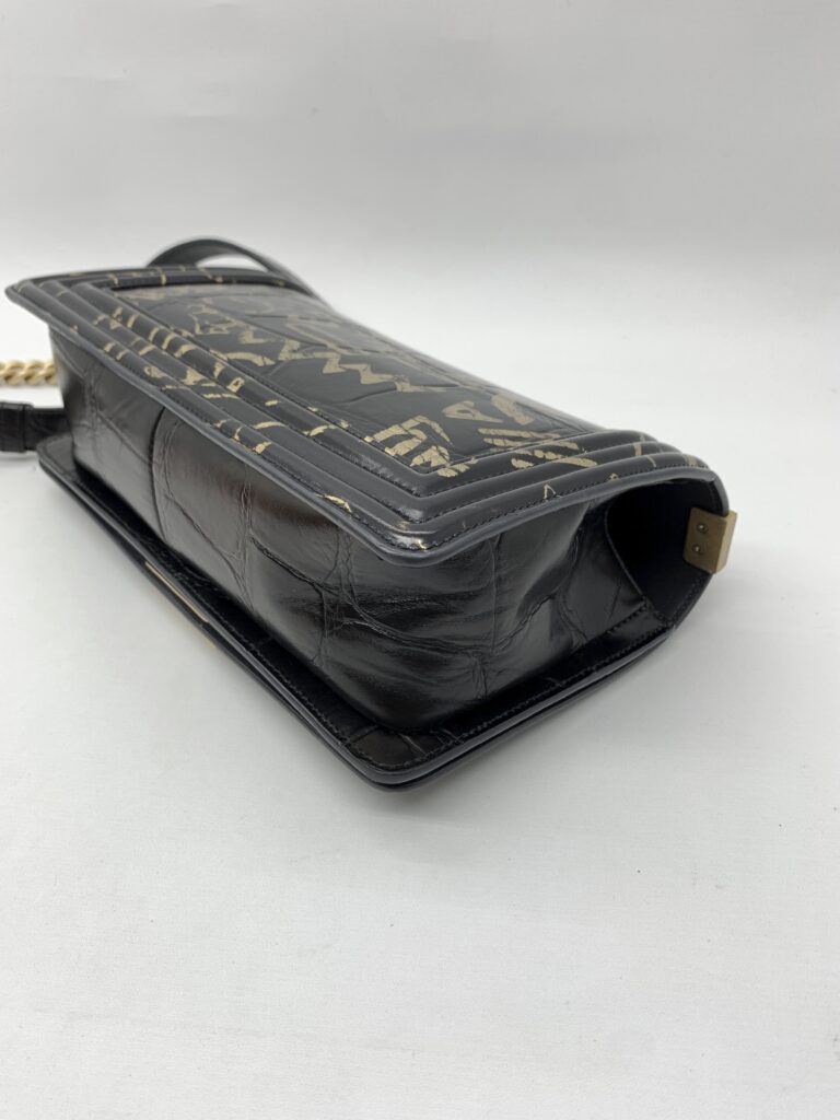 Chanel Boy 25 Crocodile Embossed Black Graffiti Gold GHW
