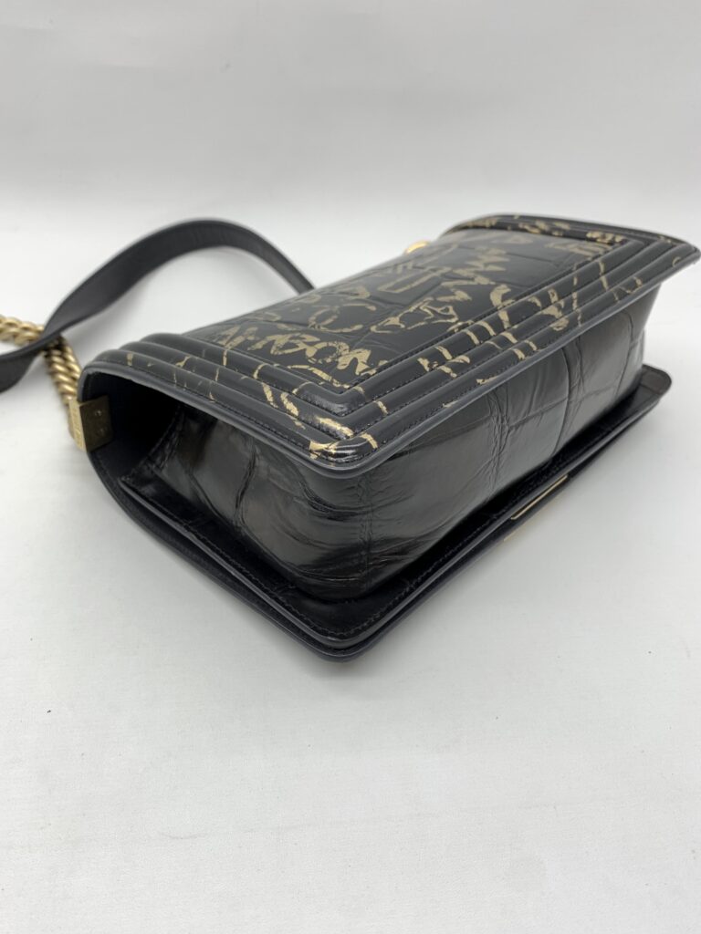 Chanel Boy 25 Crocodile Embossed Black Graffiti Gold GHW