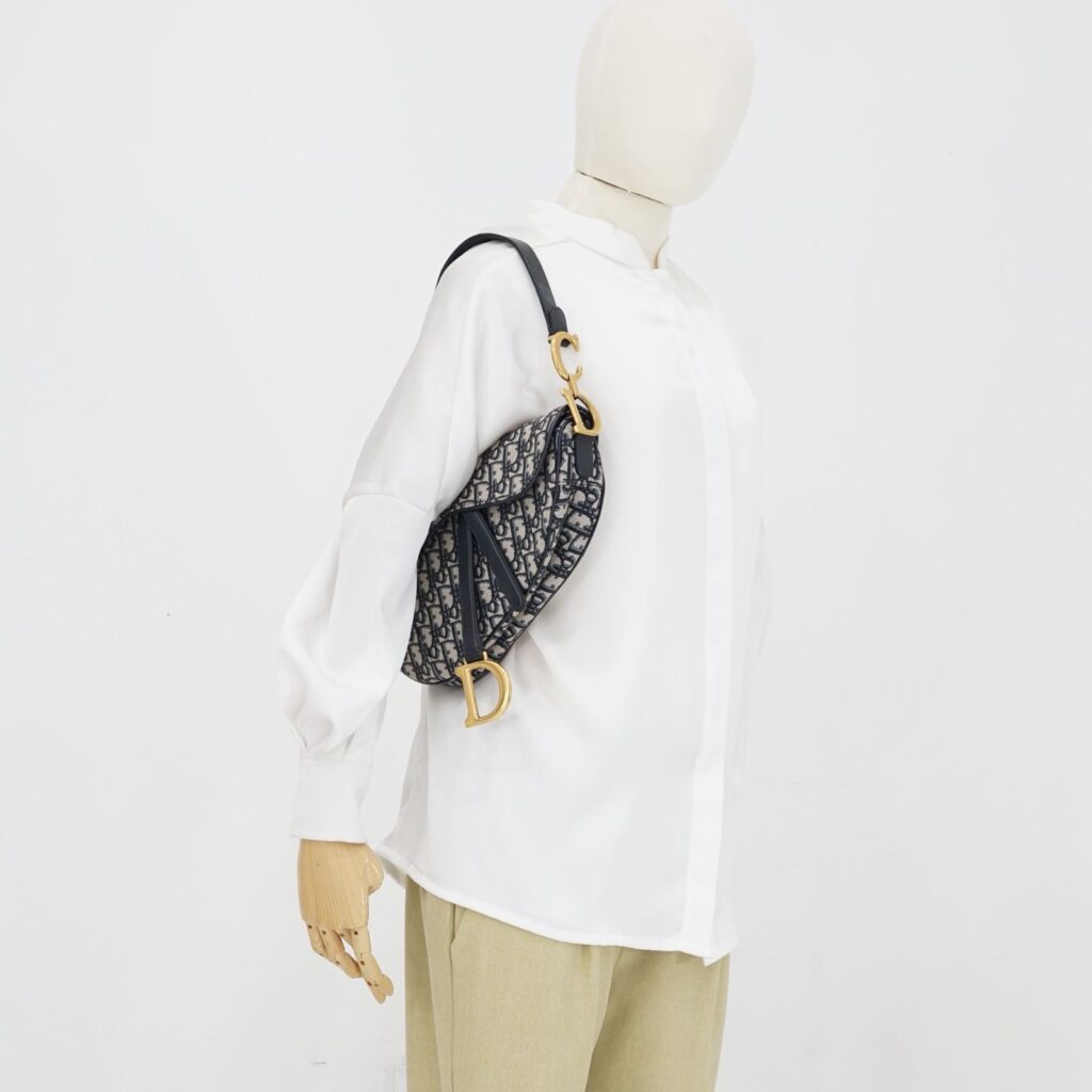 Dior Saddle Medium Canvas Blue Oblique GHW