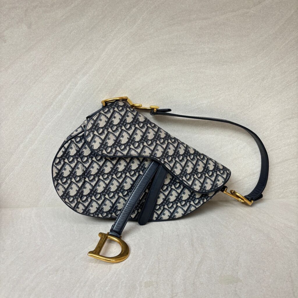 Dior Saddle Medium Canvas Blue Oblique GHW