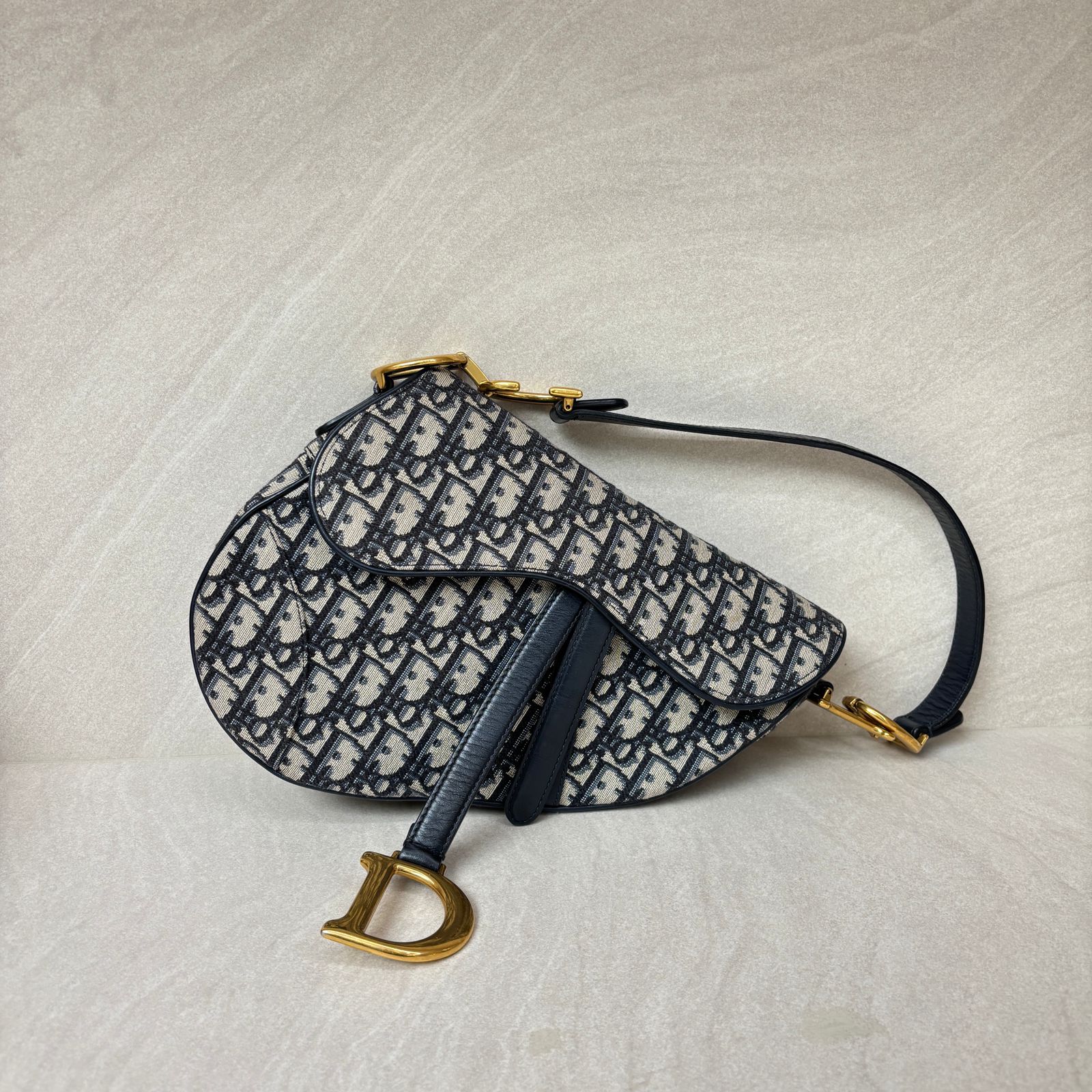 Dior Saddle Medium Canvas Blue Oblique GHW