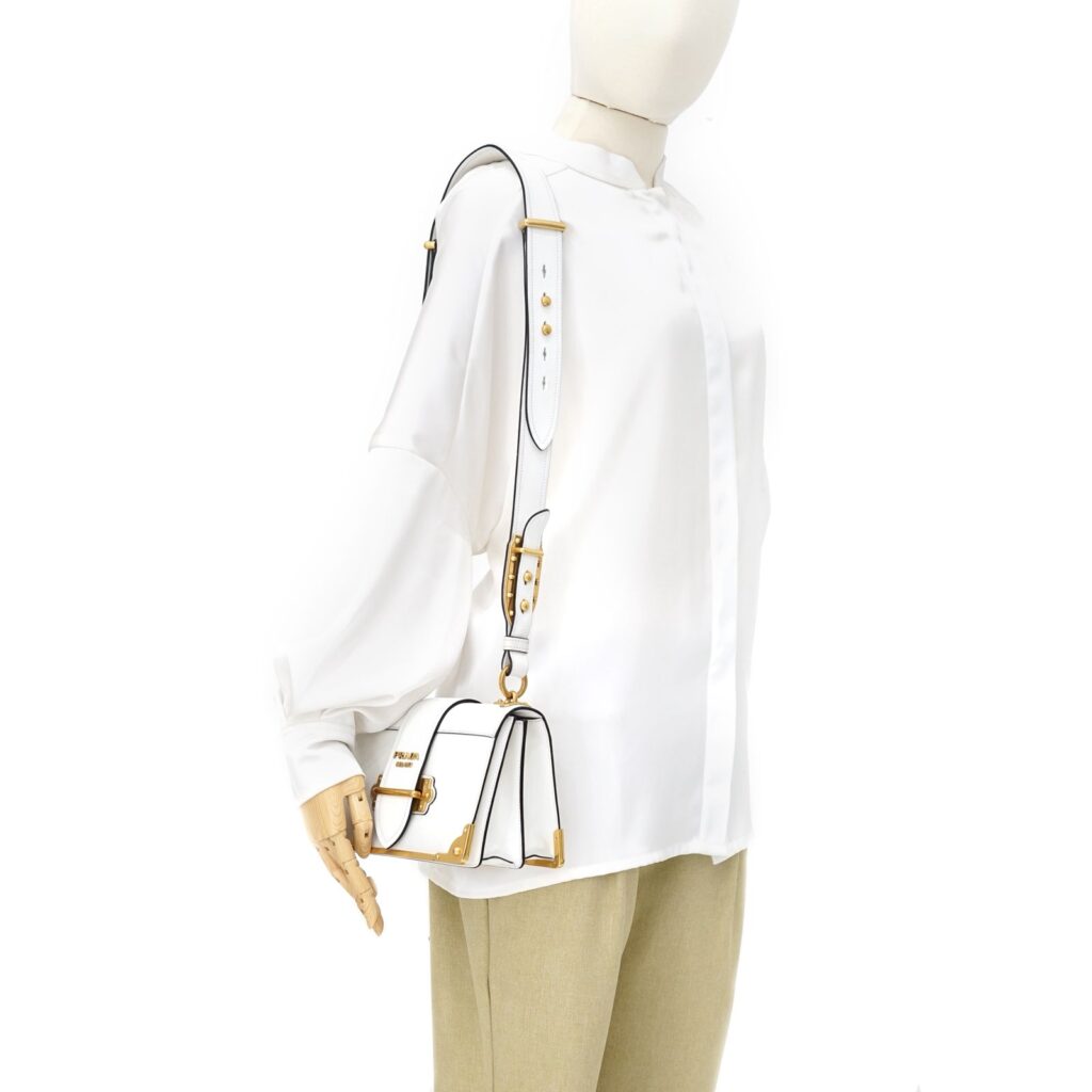 Prada Cahier City Calf Saffiano Bianco