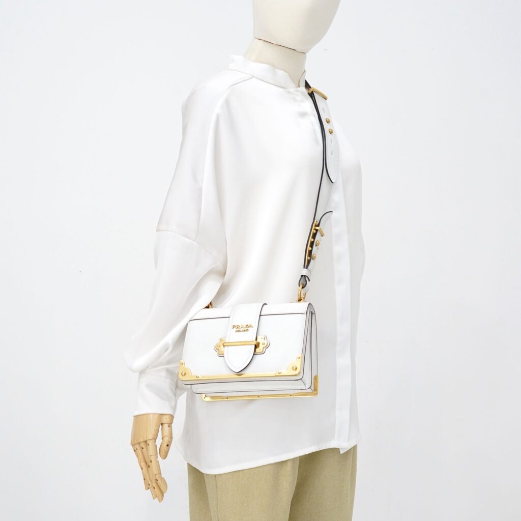 Prada Cahier City Calf Saffiano Bianco