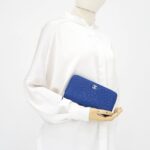 Chanel Long Zippy Camelia Lambskin Blue SHW
