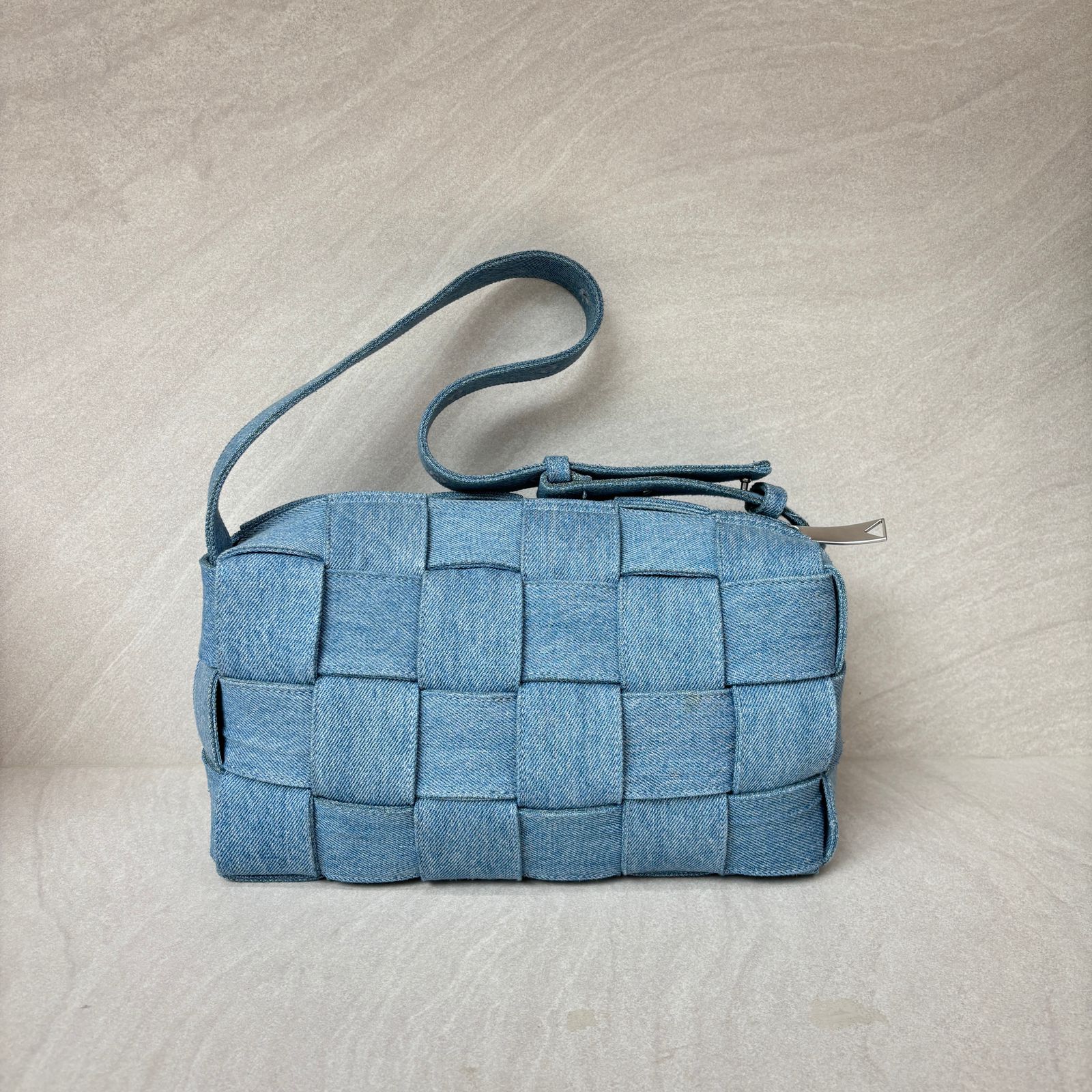 Bottega Veneta Brick Cassete Intrecciato Washed Denim SHW