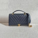 Chanel Chevron Top Handle Blue Calfskin GHW